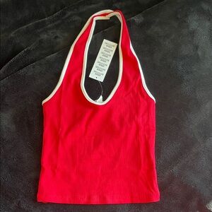 BDG Red Ribbed Halter Top with White Trim